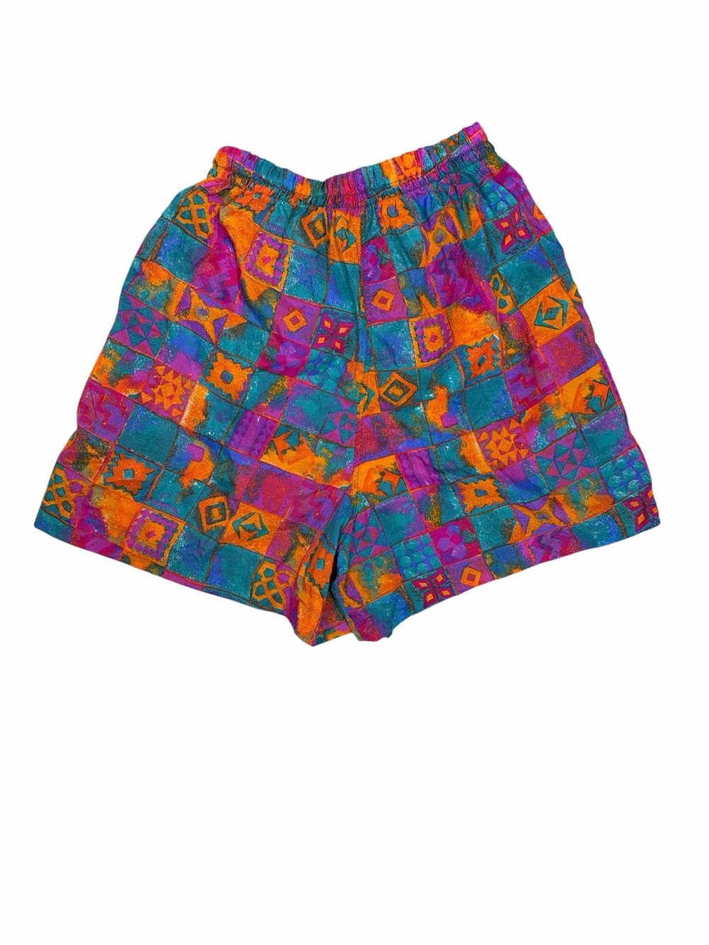 Vintage Bold Spirit Colorful Abstract Print Nylon Shorts Size Small 90s Retro
